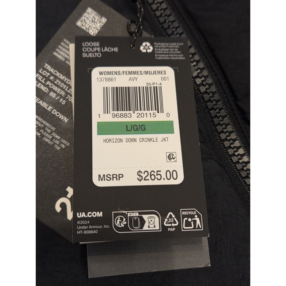 NWT Under Armour ColdGear Crinkle Down Jacket Womens Large Black 700 Fill Hooded - Picture 11 of 13